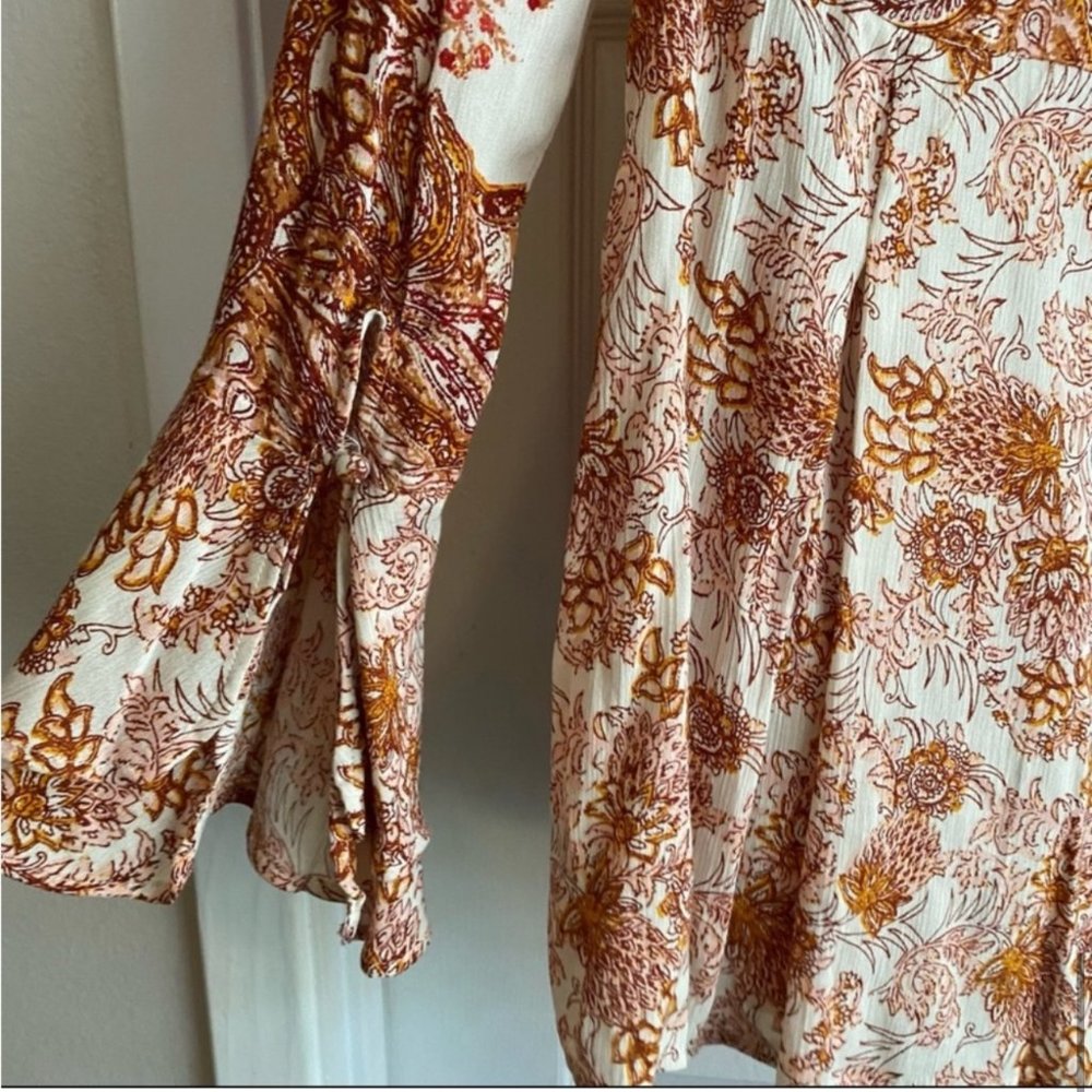 NWT FREE PEOPLE Lady Luck Tunic Dress Rust Ivory Open Back Tie Long Sleeve XS - Picture 11 of 12